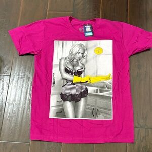 Pink Graphic T-Shirt with Yellow Glove Design